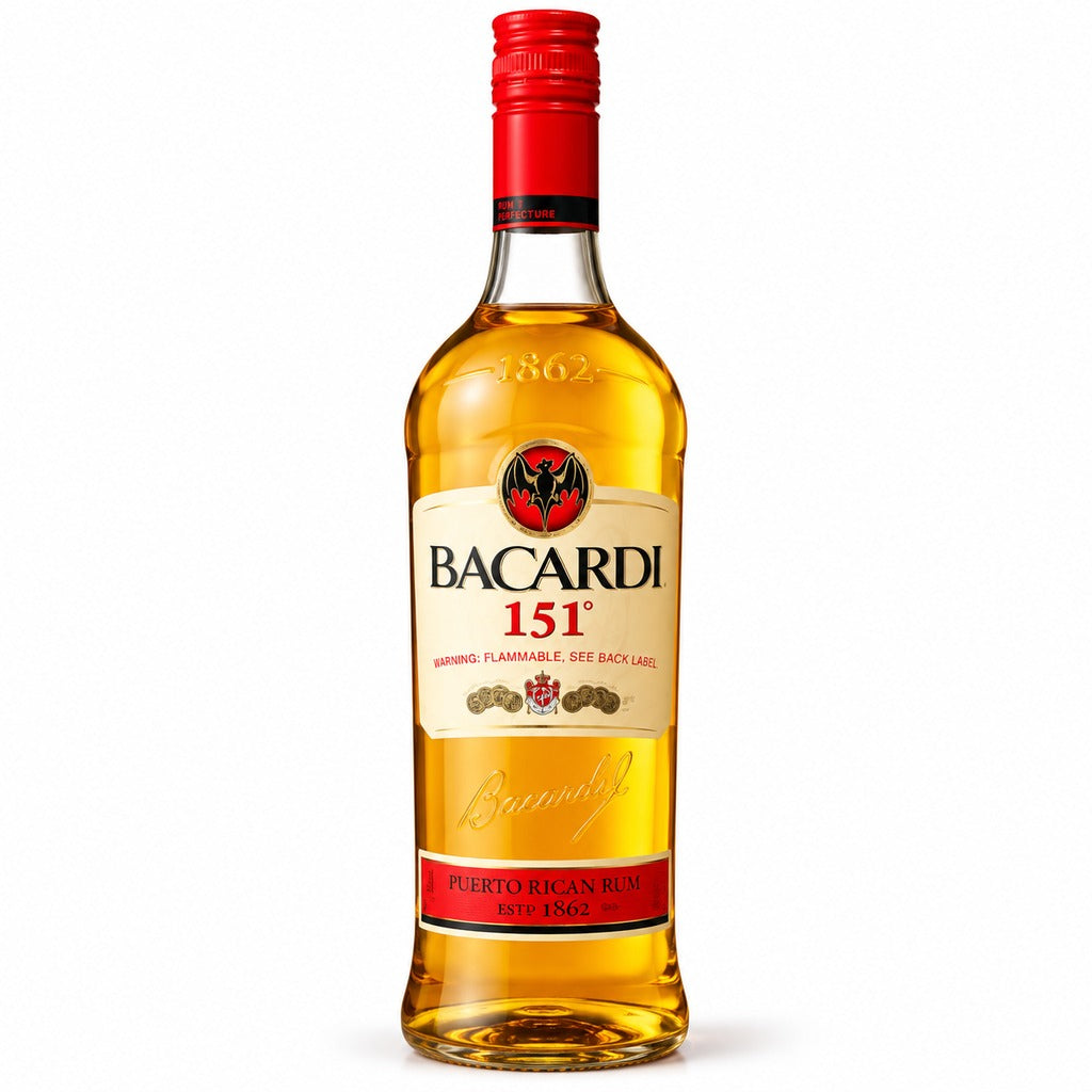Bacardi 151 Overproof Puerto Rican Rum bottle, 750ml.