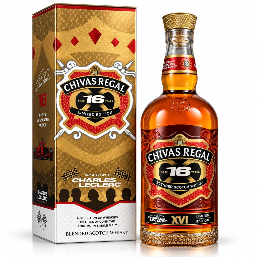 Chivas Regal 16 Year Old Limited Edition Blended Scotch Whisky bottle and gold gift box, 750ml.