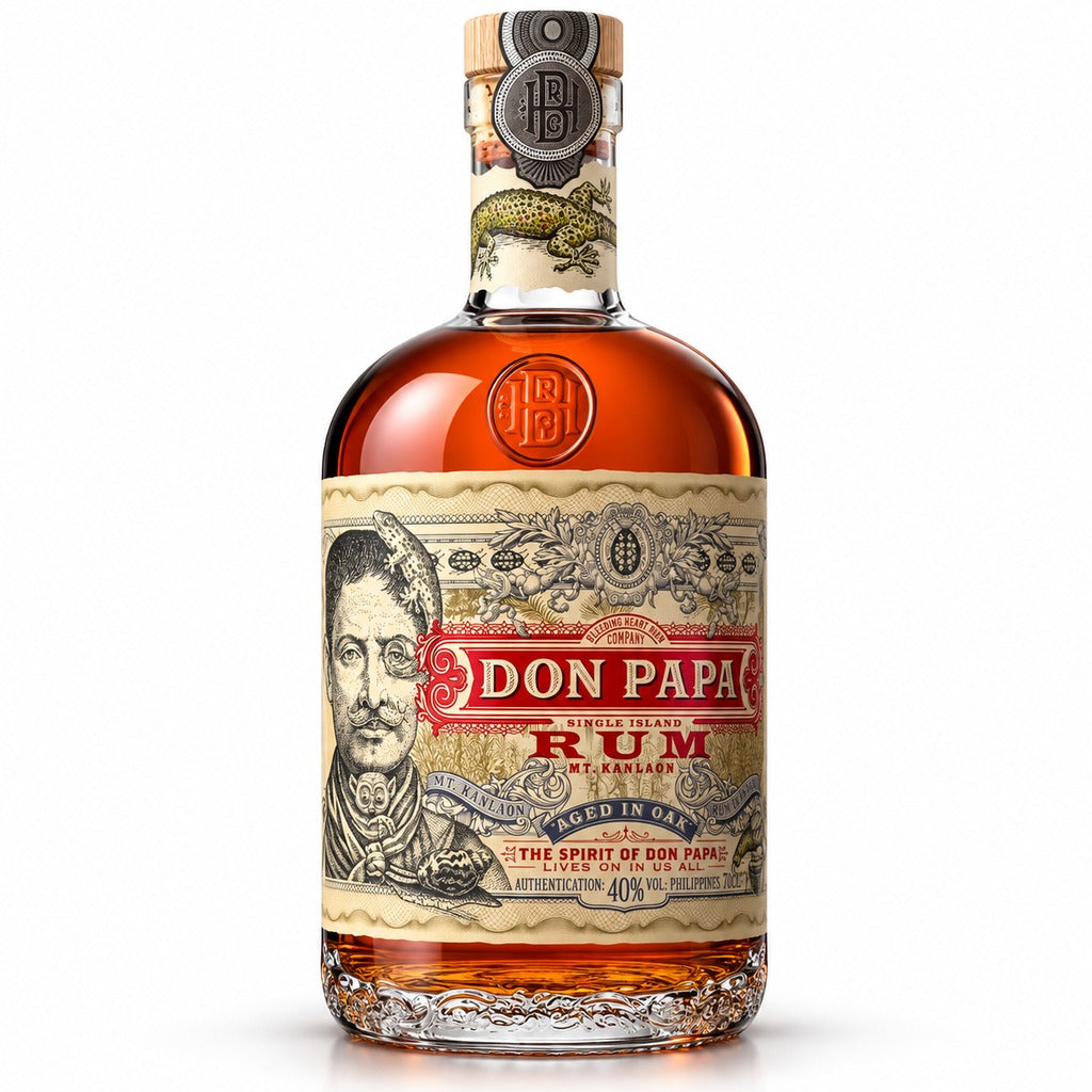 Bottle of Don Papa 7 Year Old Philippine rum 700ml on a white background