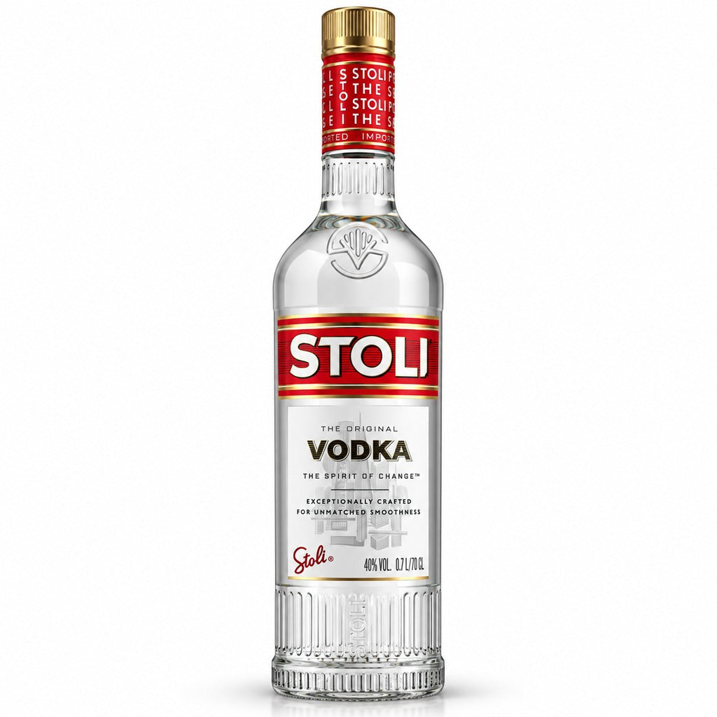 Bottle of Stoli Premium Vodka 700ml on a white background