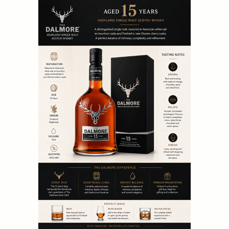 The Dalmore 15 Year Old Highland Single Malt Scotch Whisky | 700ml