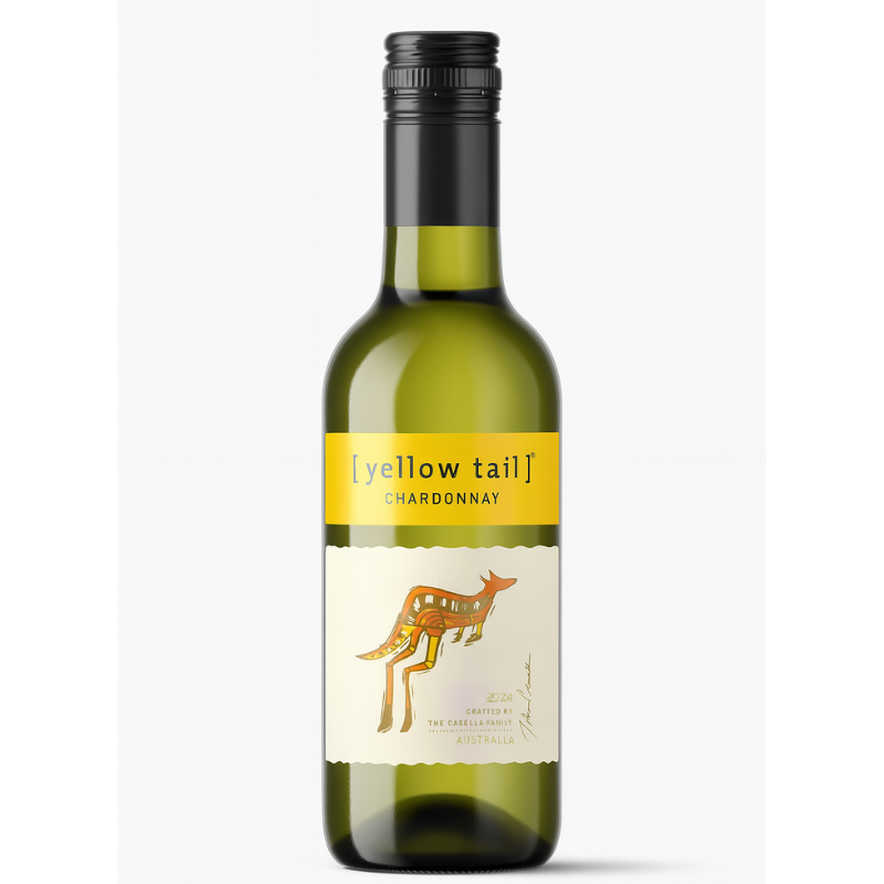 Yellow Tail Chardonnay wine bottle on a white background