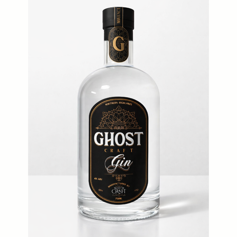 Bottle of Ghost Craft Gin on a white background