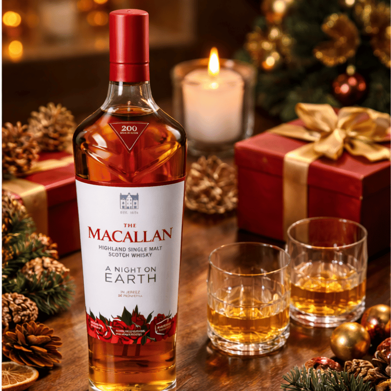 The Macallan A Night on Earth in Jerez single malt Scotch whisky on bar table