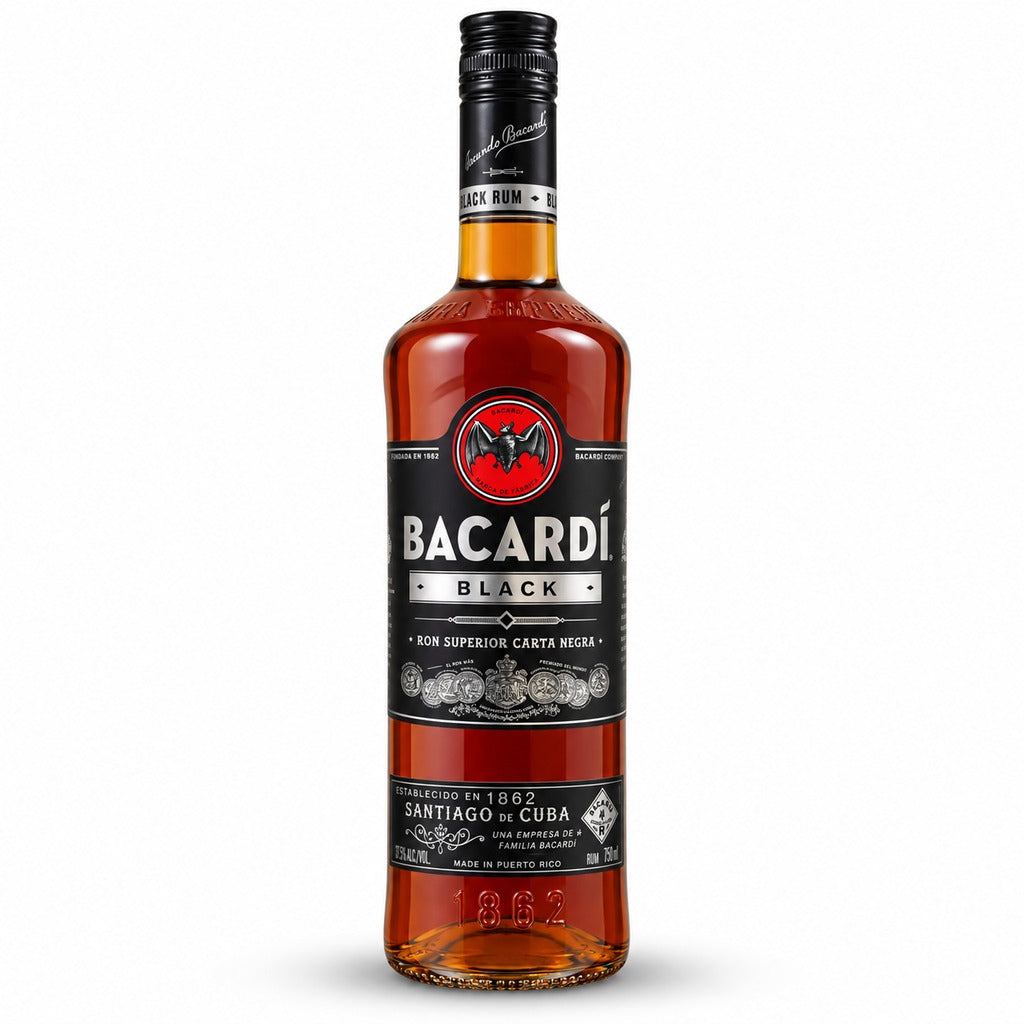 Bacardi Black Dark Rum bottle, 750ml.
