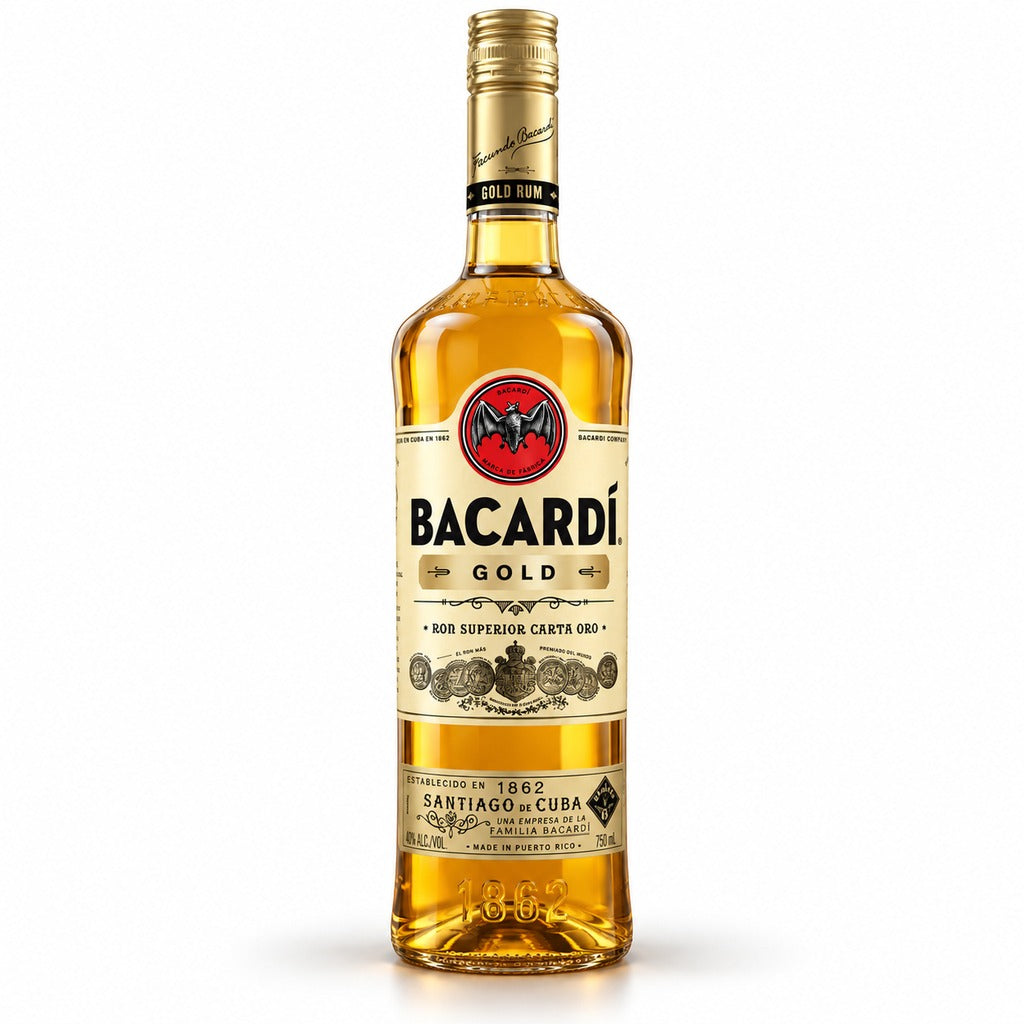 Bacardí Gold Rum bottle, 750ml.