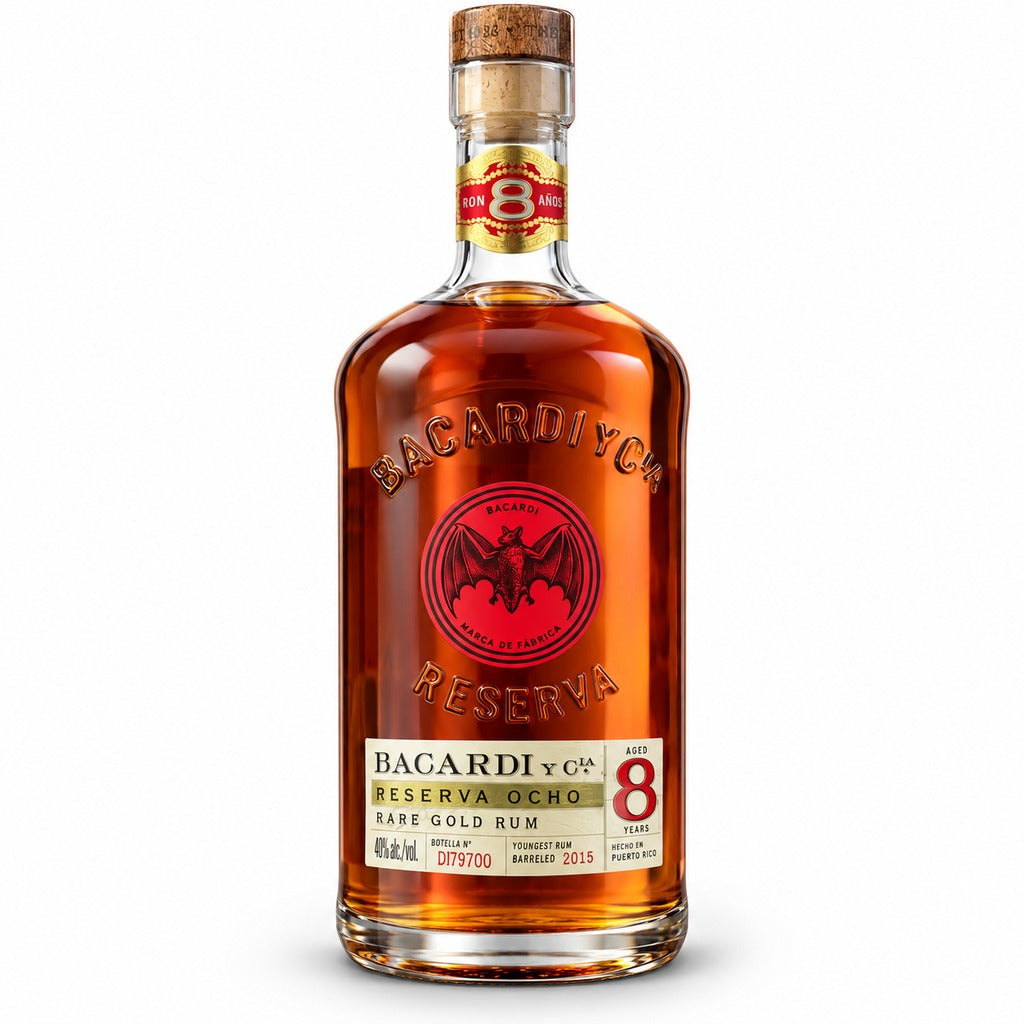 Bacardí Reserva Ocho Rare Gold Rum bottle, 750ml.