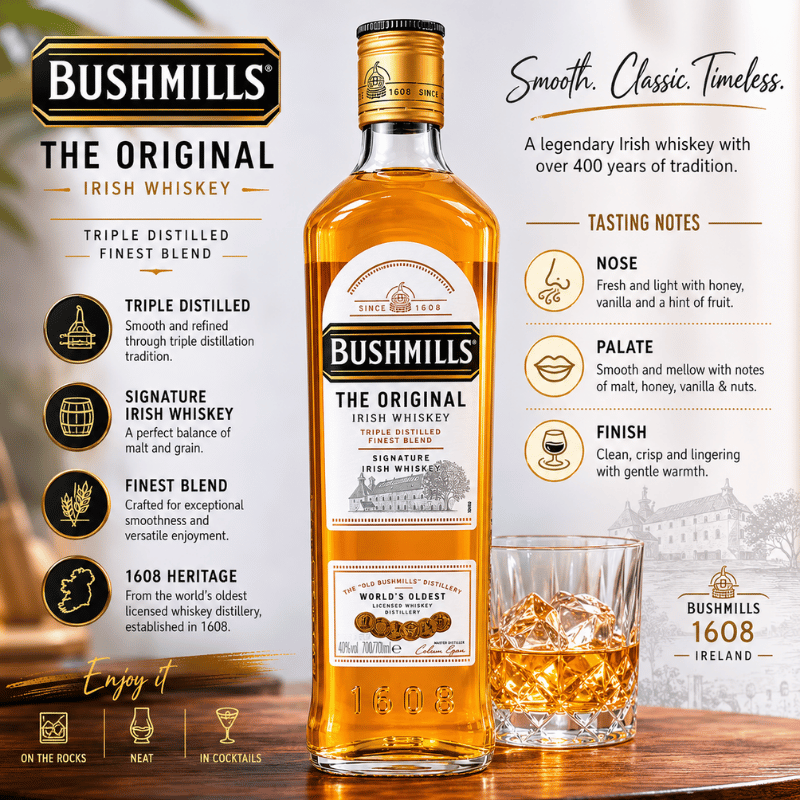 Bushmills The Original Irish Whiskey 700ml | Triple Distilled Irish Whiskey