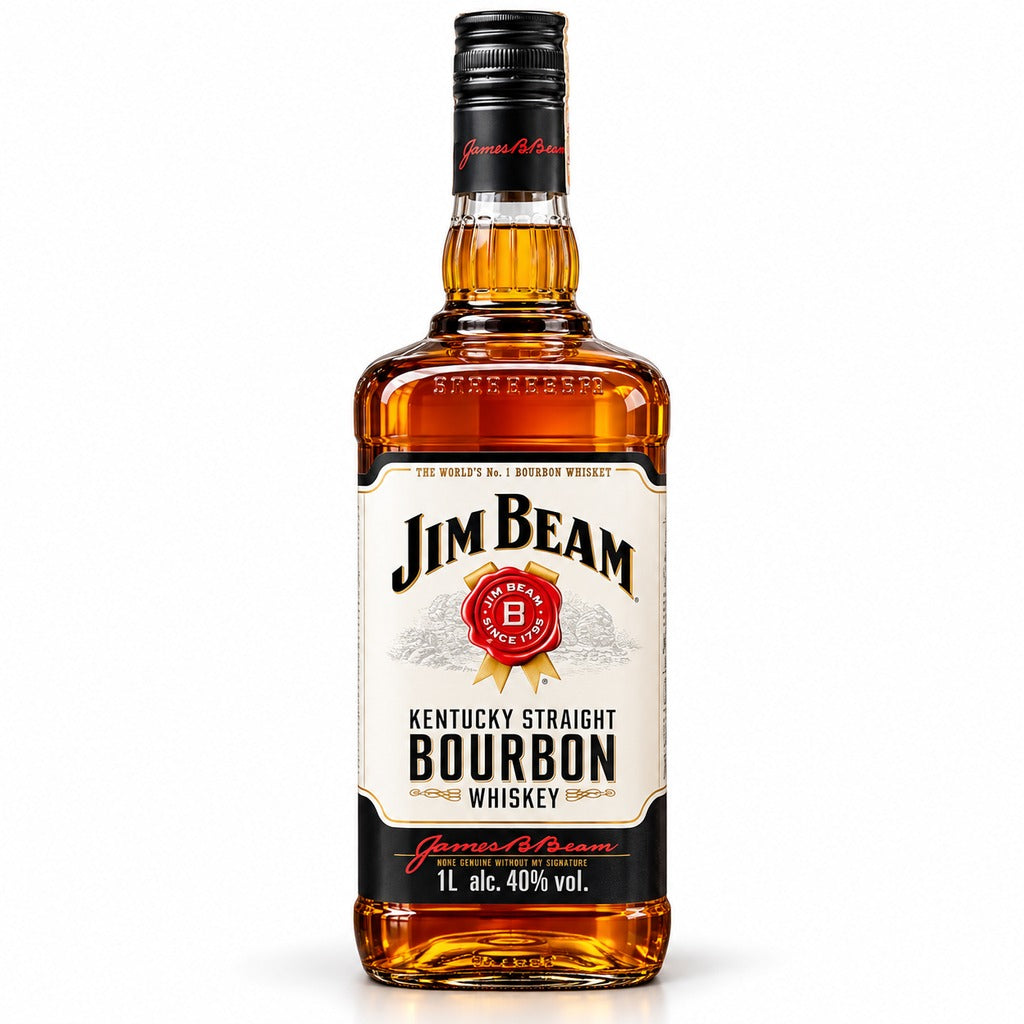 Jim Beam Kentucky Straight Bourbon Whiskey 1L bottle, front view
