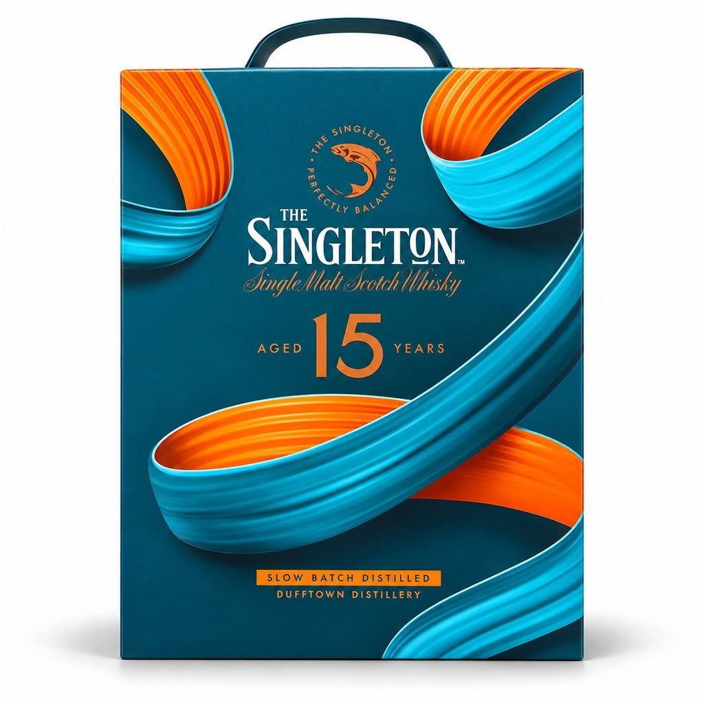The Singleton of Dufftown 15 Year Old gift set box.