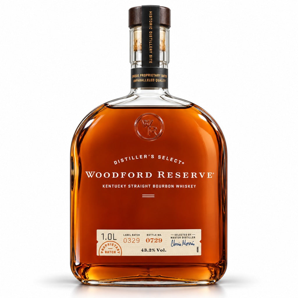 Woodford Reserve Kentucky Straight Bourbon Whiskey bottle, 1.0L.