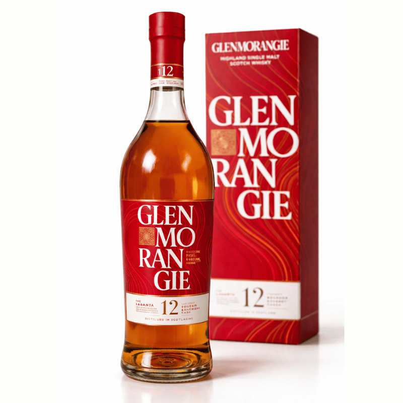 Glenmorangie Lasanta 12 Year Old Highland Single Malt Scotch Whisky bottle and box on white background