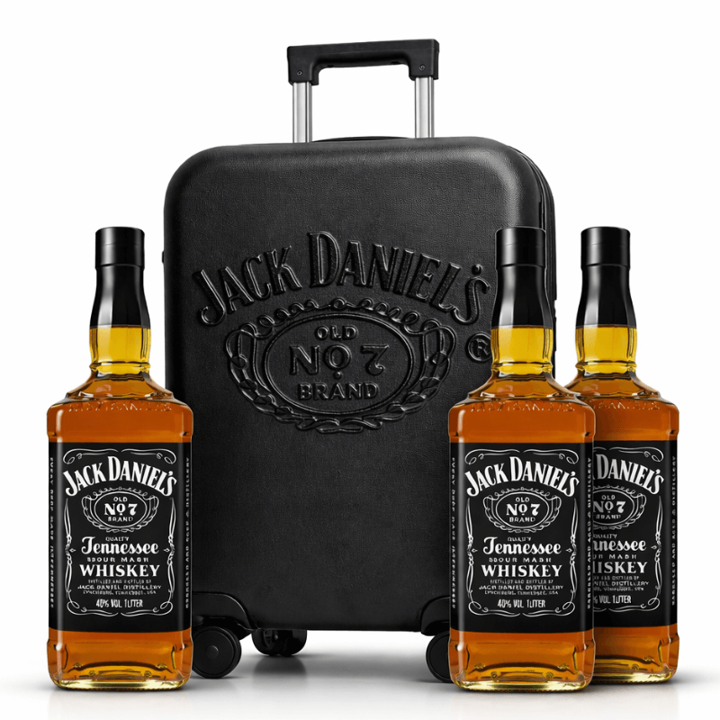 Jack Daniel’s Old No.7 Tennessee Whiskey 3-bottle bundle with branded travel suitcase gift set