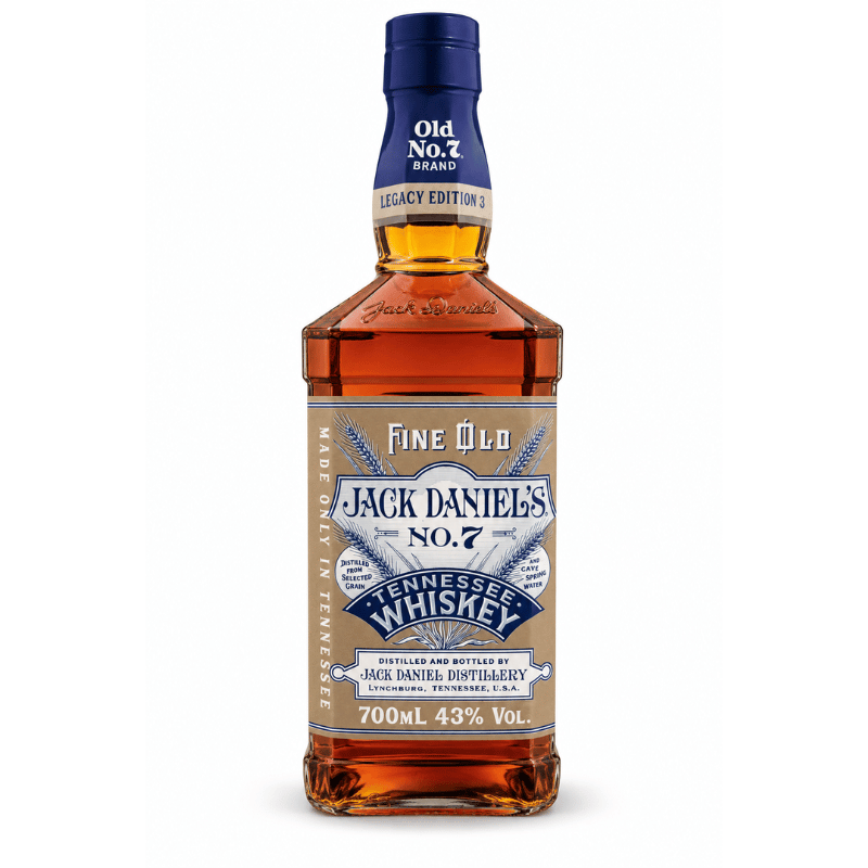 Jack Daniel's Old No. 7 Legacy Edition 3 Tennessee Whiskey 700ml bottle on white background.