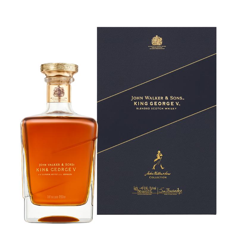 Johnnie Walker Blue Label King George V blended Scotch whisky bottle and box