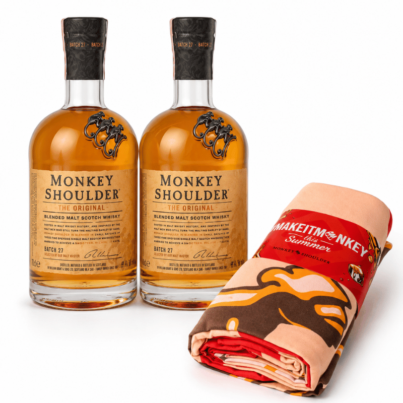 Monkey Shoulder Original Scotch Whisky Summer Beach Towel Gift Pack with two bottles and branded towel