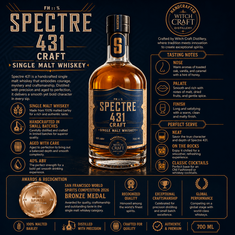 Spectre 431 Craft Single Malt Whiskey | 700ml | Handcrafted by Witch Craft Distillery